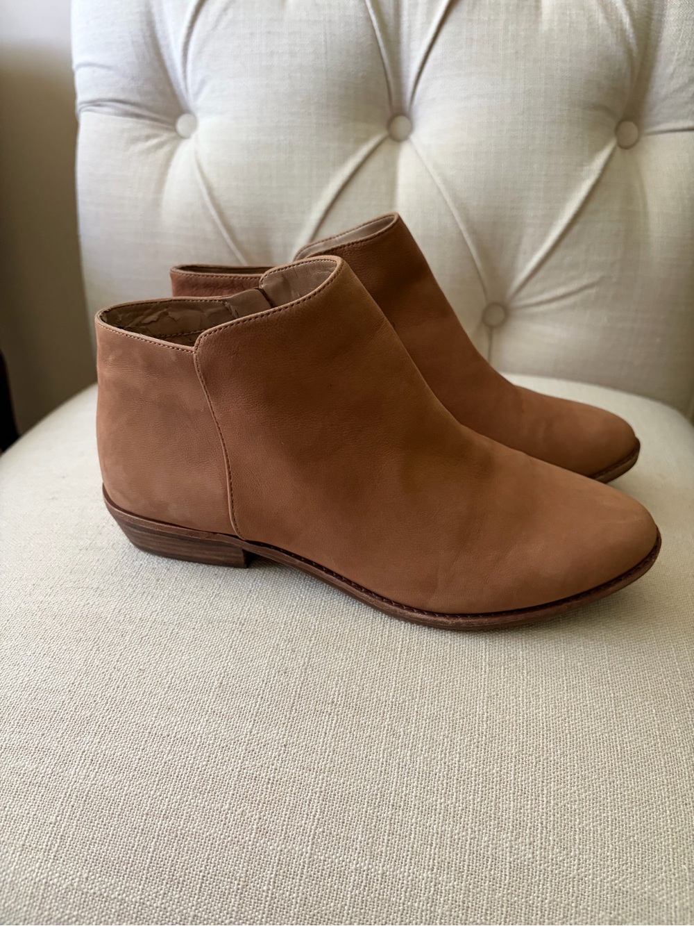 Alex Marie Tan Leather Ankle Booties - Low Heel Chelsea-Inspired